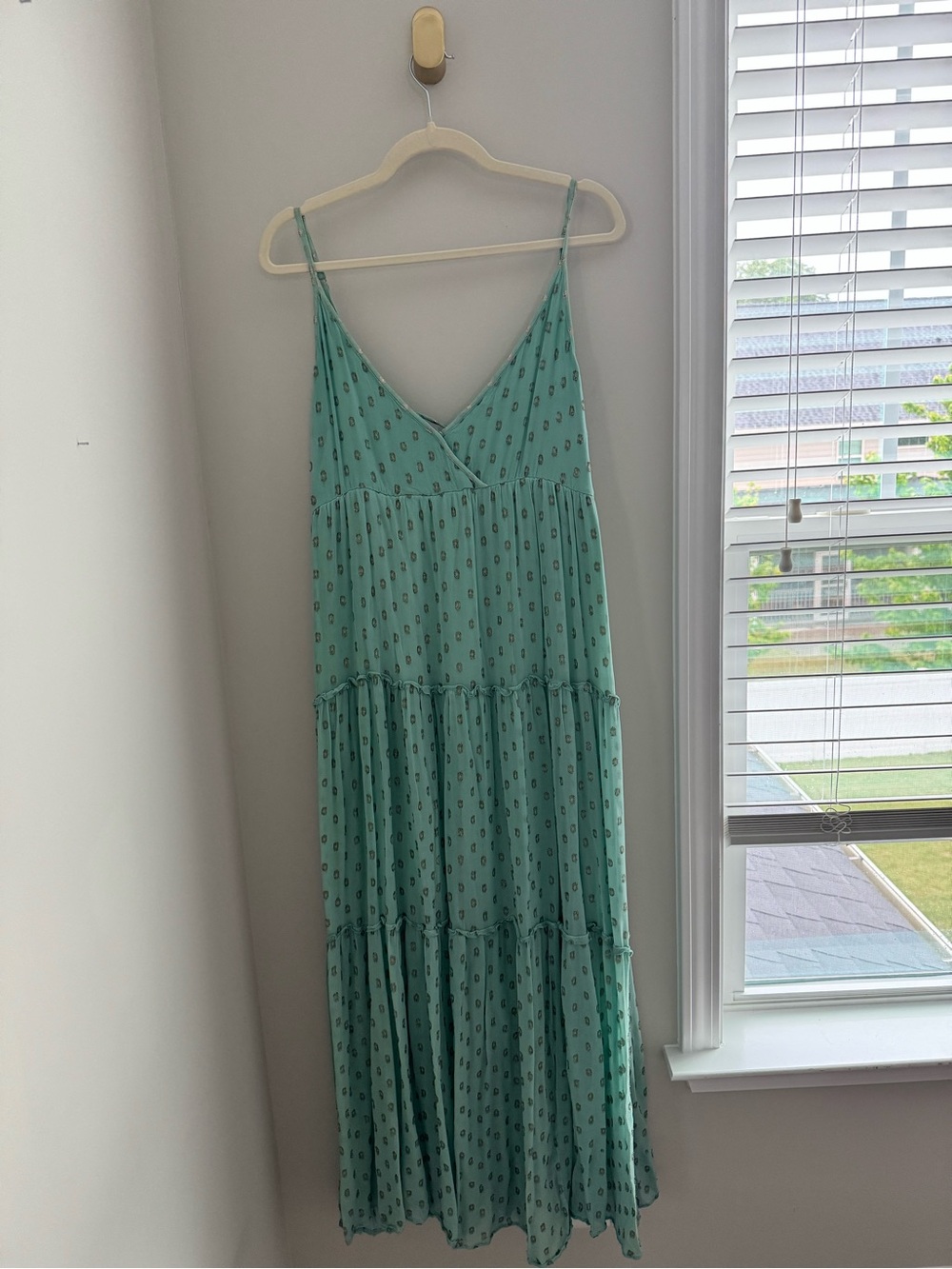 En Creme Mint Green Spaghetti-Strap Tiered Maxi Dress